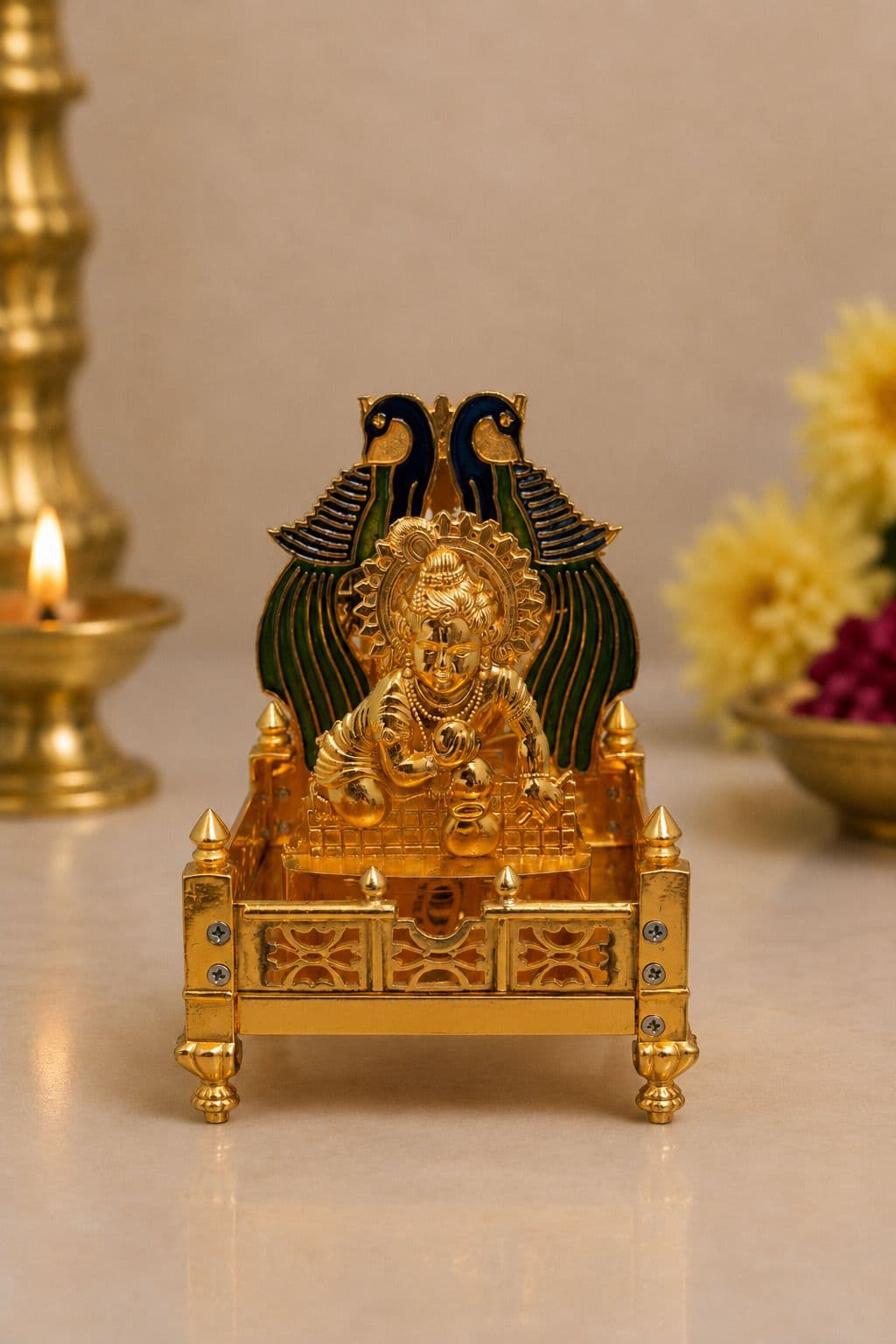 Laddu Gopal Idol with Singhasan - Gold Tone