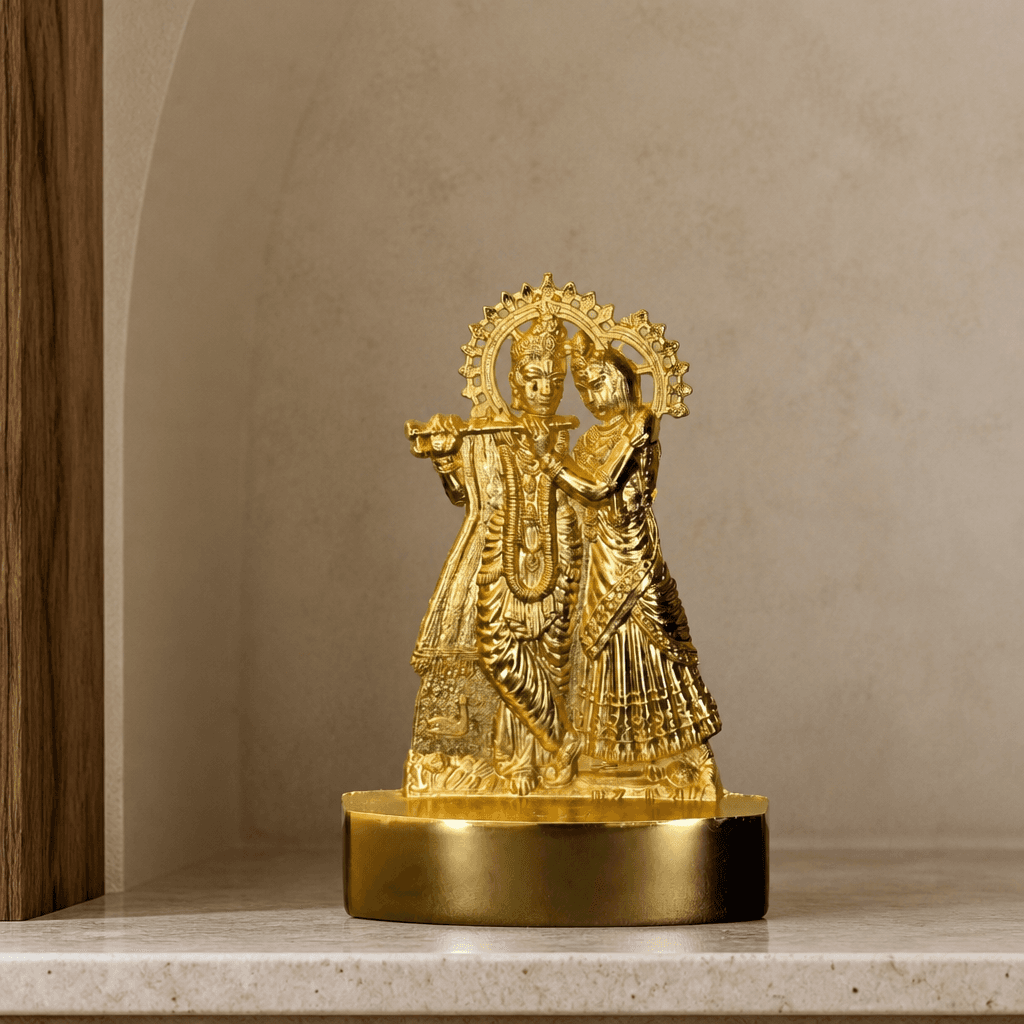 Radha Krishna Shared-Base Metal Idol 11 cm for Home Mandir