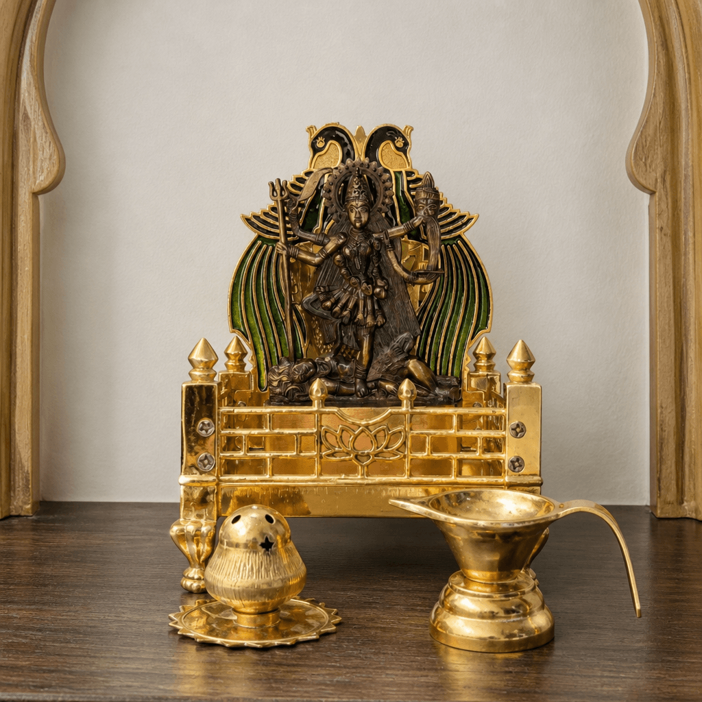 Kali Ji Idol with Singhasan Pooja Set - 4 Components 16 cm